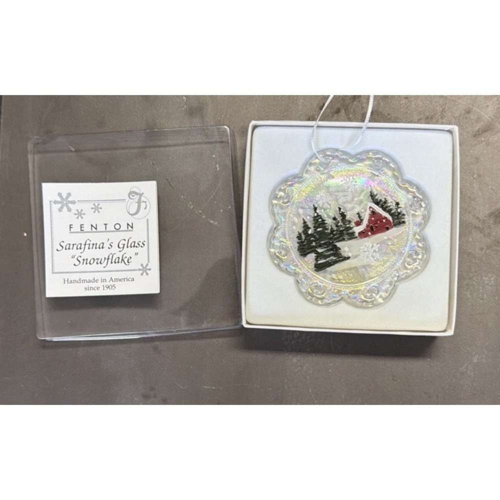 Fenton Sarafina's Glass Snowflake V-Miracle‎ Ornament Iridescent w Box
